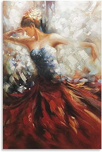LVTFCO Spanische Flamenco-Tänzerin, Poster und Drucke, spanische Frau, tanzende Wandkunst, Flamenco-Tänzerin, Leinwandgemälde für Zuhause, Wanddekoration, Bild, 60 x 80 cm, ohne Rahmen