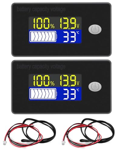 VOKTTA Lot de 2 testeurs de tension de la batterie avec alarme et capteur de température externe -19 ~ 80 ℃ 12 V 24 V 36 V 48 V 60 V 72 V batterie plomb acide batterie lithium indicateur de batterie