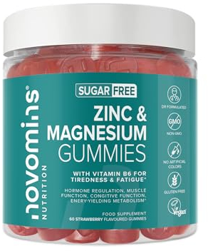 Zinc & Magnesium Gummies - Sugar Free - 60 Gummies - ZMA Supplements for Men & Women - Muscles, Bones & Energy - with Vitamin B6 - High Strength Magnesium & Zinc Supplements - Novomins