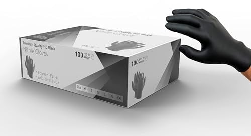 100 Strong HD Disposable Black Nitrile Examination Gloves –Powder Free, latex Free - Medical, Food, Mechanical, Industrial, Hair & Beauty, Cleaning (Strong HD Gloves -Black, L (Pack of 100)