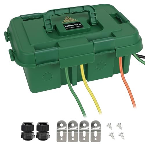 LeMotech Elektrische Box im Freien Außengröße 35.8x24.5x14cm, IP55 wasserdichte Anschlussbox mit Griff, Kabelsicherheitsbox w/8 Kabeldichtungseingang, für Steckdose, Timer, Stromstreifen, Grün