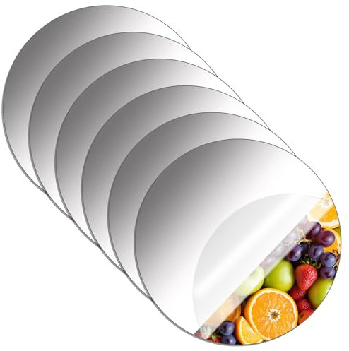 KALIONE 6 Pcs Acrylic Round Mirrors 8 Inch Mirror Trays Self Adhesive Mirror Stickers Plate Circle Mirror Trays for Crafts Small Circle Mirror for Crafts Wedding Tables Centerpieces Wall Decor
