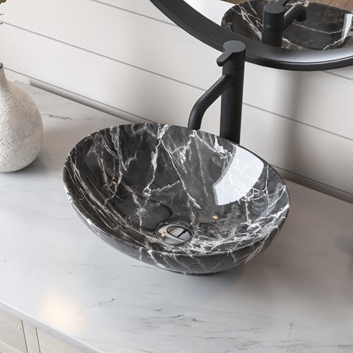 Bathroom Vessel Sink, DeerValley Ceramic Countertop Wash Basin, Oval Porcelain Cloakroom Vanity Sink Bowl Art Deco Basin - 40 x 33 x 14.5cm