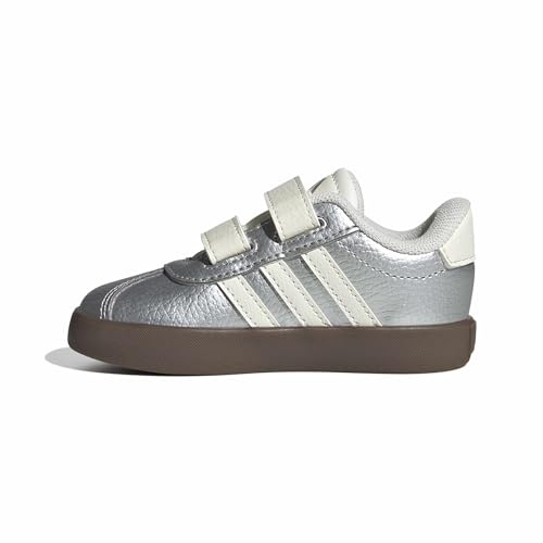 adidas Unisex Kids' VL Court 3.0 Sneaker, Silver Metallic/Off White/Black, 10.0 cm