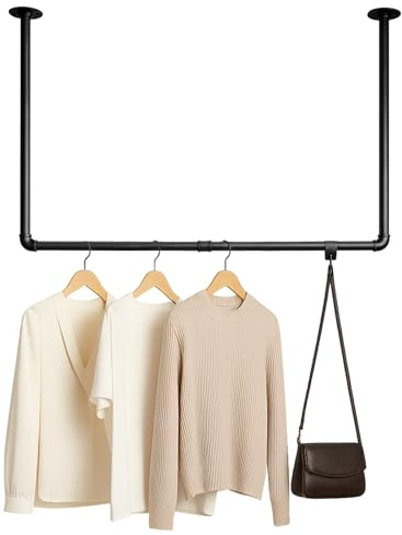 Toemics Kleiderstange für die Wand Industrielle Garderobenstange Stahl Kleiderbügel Deckenmontage platzsparender Kleiderständer für Flur, Schlafzimmer, Ankleidezimmer, Kleiderschrank, B100 x H70 cm