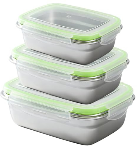 Edelstahl-Frischhaltedosen mit Deckel, Brotdose Edelstahl 3er Set, Aufschnittboxen für Kühlschrank, Aufbewahrungsbox Küche, Wiederverwendbar Gefrierdosen für Käse Obst Salate Süßigkeiten Marmeladen