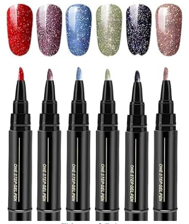 Nail Polish Pens UK 3 in 1 Gel Nail Varnish Pen Set - One Step DIY Nails, Easy Apply No UV Needed, Long-Lasting Gel Polish Markers, Painting Accessories for Women Girls (6Pc C)