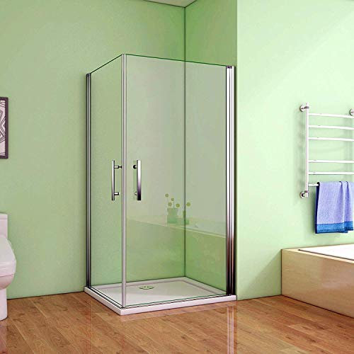 90x90x195cm Duschkabine Duschabtrennung Eckdusche Duschtür NANO Drehtür Doppeltür mit Duschtasse (A1-90E V2+A1-90E V2+ASR99)