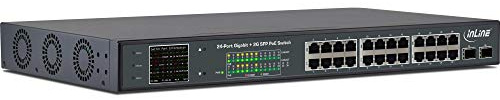 InLine 32324P PoE+ - Switch di rete Gigabit a 24 porte, 1 GBit/s, 2 SFP, 19, in metallo, con display, 420 W