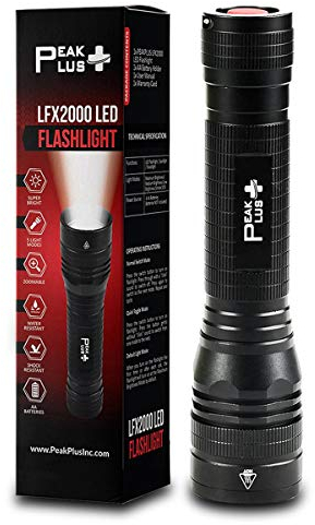 PeakPlus High Powered LED Flashlight LFX2000, Brightest High Lumen Light with 5 Modes, Zoomable and Water Resistant, Best Flashlights for Camping, Dog Walking and Emergency