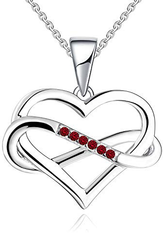 JO WISDOM Damen Kette Unendliches Herz Silber 925,Halskette Anhänger mit 3A Zirkonia Januar Geburtsstein Granatfarbe,Schmuck für Frauen