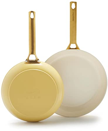 GreenPan CC005206-001 Santé, Céramique, Sans PFAS, Antiadhésif, Aluminium anodisé dur, Poignées en acier inoxydable doré, Jaune lever de soleil