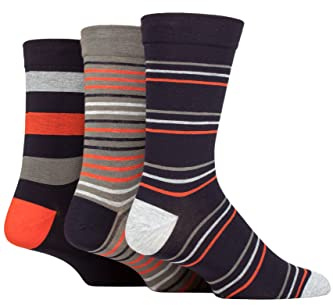 SockShop Men's Comfort Cuff Socks - Striped and Plain Soft Breathable & Cooling Bamboo Material Multipack of 3 Pairs Navy/Moss 12-14