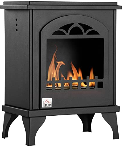 HOMCOM Cheminée bioéthanol sur Pieds avec réservoir 1,2 L, Environ 3 h de durée de Combustion Couverture 25 m² 41 x 25 x 54 cm