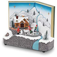 Carillon Weihnachtsbaby-Landschaft mit Schlittschuhen, die in Form eines Buches Lichter und Musik drehen, H.15 9637