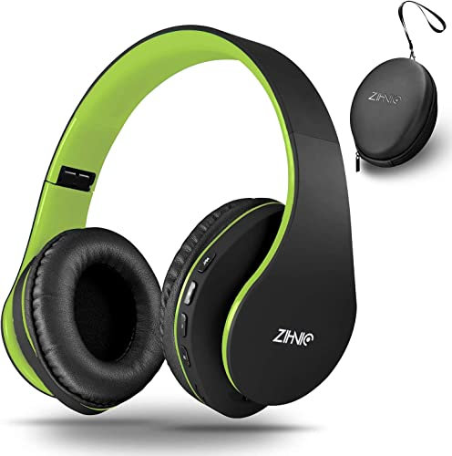 ZIHNIC Bluetooth Headphones Over-Ear, Foldable Wireless and Wired Stereo Headset Micro SD/TF, FM for Cell Phone,PC,Soft Earmuffs &Light Weight for Prolonged Wearing(Green)