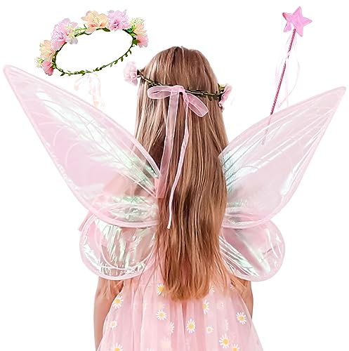 JeVenis Schmetterlingsflügel Feenflügel Kinder Feen Schmetterlingsflügel Kostüm Fee Party Deko Madchen Fee Kostüm Party Cosplay Kostüm (Rosa)