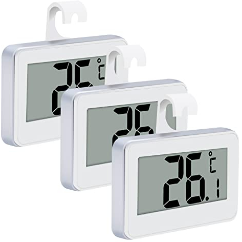 Kühlschrankthermometer, Digitale Thermometer kühlschrank Mit Gefrierfach Thermometer Mit Gut Lesbarem LCD-Anzeige Lesen Perfekt für Lnnen/Außen/Home/Restaurants/Bars/Cafés (Weiß-3)