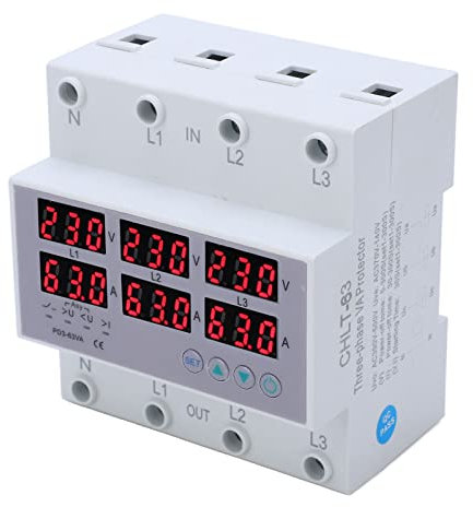 3-Phasen-Spannungsüberwachungs-Sequenzrelais, Digitales Voltmeter Amperemeter Leistungsmesser DIN-Schienen-Voltmeter Amperemeter Automatischer Überspannungs-Überstromschutz AC (40A)