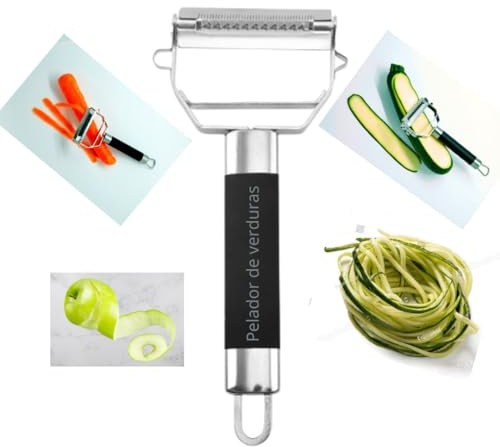 Pelador Patatas. Pela, Hace Láminas Y Juliana. Cortador De Verduras. Dobles cuchillas oscilantes dentadas para pieles finas y para juliana. Peladores de fruta y verdura.