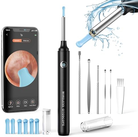 Ear Wax Removal Kit Camera, Hopefox 1080P Ear Cleaner Camera, WiFi Ear Camera Otoscope with 6 LED Lights, Ear Wax Remover Tool with Dust Cover, Ear Cleaning Kit for iPhone, iPad & Android