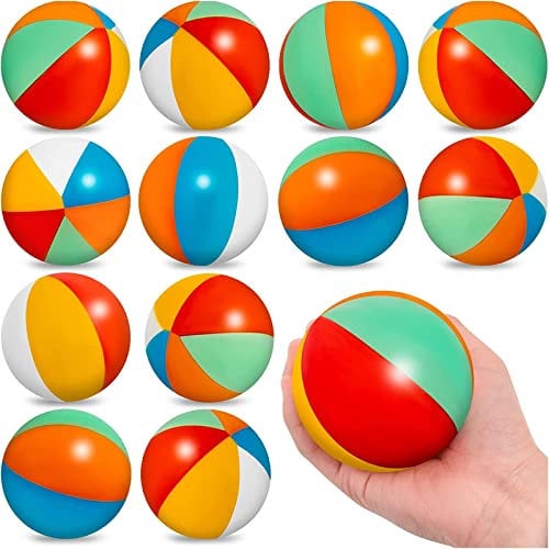 SYOZPXY Mini Beach Stress Balls for Kids, 12Pcs Rainbow Relief Stress Foam Balls, Swimming Pool Game Toy Sports Balls for Hawaiian Beach Birthday Party Favor Supplies