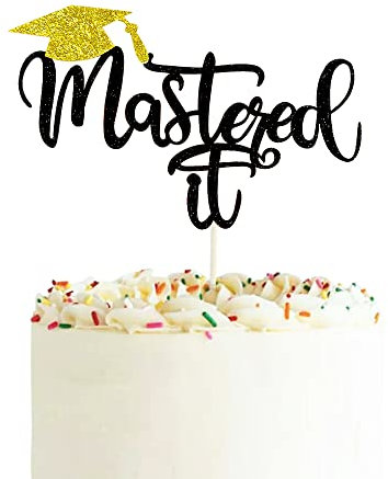 Master It Kuchendekoration, schwarzer Glitzer Congrats Grad Cake Pick für 2023 Abschlussfeier Party Dekoration