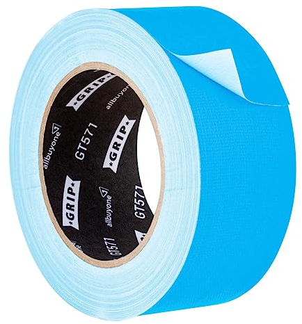 GRIP Eventbasics Neon Klebeband GT 571, fluoreszierendes Neon Gaffa Tape 50 mm x 25 m, feine Gewebestruktur, sehr hohe Klebkraft, 48h ablösbar, für Innen- und Außenbereich - neonblau
