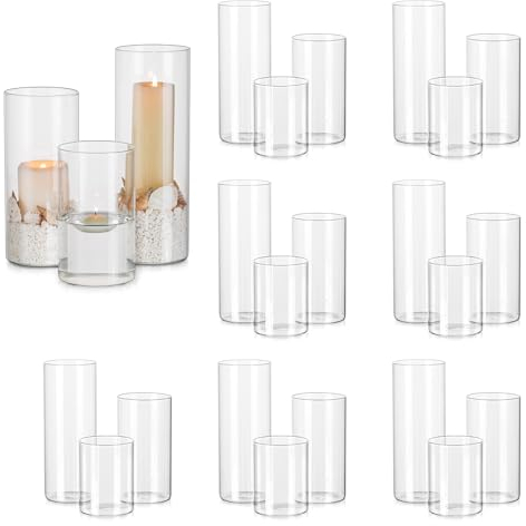Photophore Bougeoirs Verre Vase Cylindrique: Hewory Set de 24 Porte Bougie pour Centre de Table Noel Mariage, Supports pour Bougies Piliers Transparent Vase en Verre Bougie Flottante
