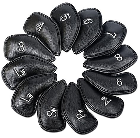 Scott Edward 12pcs Thick Synthetic PU Leather Golf Iron Head Covers Set Premium Nylon Buckle PU Golf Headcover Fit Most Brands Golf Accessory