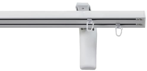 Garesa Gardinenschiene Flächenvorhangschiene Smart, 2-läufig, Weiß I Alu Vorhangschiene inkl. Gleiter I Wandmontage I Auch für schwere Vorhänge I 120cm
