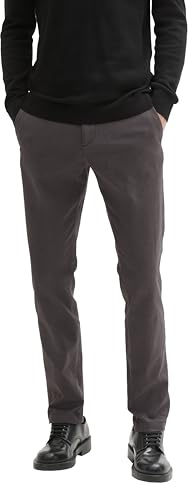 TOM TAILOR Herren Slim Fit Chino Hose aus Stretch Piqué mit Gürtel, 36160 - Grey Black Zig Zag Structure, 29/34