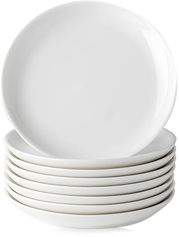 Lot de 8 Assiettes à Dessert Porcelaine, Φ14cm Assiette à Gâteau, Petite Assiettes Blanche pour 8 Personnes, Plats de Service en Céramique pour Gâteau, Déjeuner, Pain, Fruits