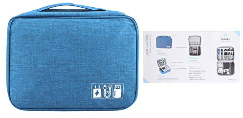 Portable Electronics Organizer, Travel Cable Organizer Bag Shockproof USB Charger Accessories Storage Bag Polyester Nylon Carrying Case for Earbuds Charger (Lake Blue)