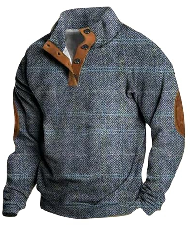 YCBMINGCAN Sweatshirt Herren Ohne Kapuze mit Reißverschluss Männer Frühling und Winter Outdoor große Größe Western Stil Casual Kragen Kragen Langarm Tops Sweatjacke Herren (Blue, XXXXXL)