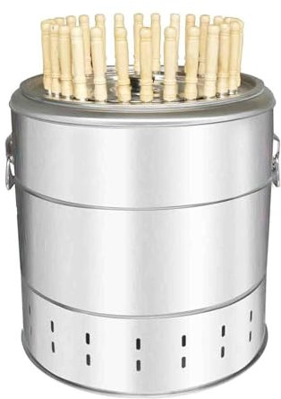 28 Edelstahl-Spieße rauchfreier BBQ Hängegrill mit Holzkohle Schmorfass - Tragbarer 360° Allzweckgrill für große Kapazität Kochen