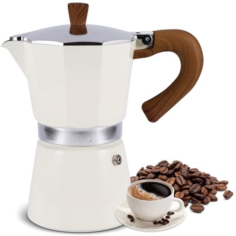 Kinberry Stovetop Coffee Maker - 6 Cup Aluminium Italian Espresso Maker, 300ml Gas & Electric Stove Top Moka Pot for Cappuccino Latte Mocha, White