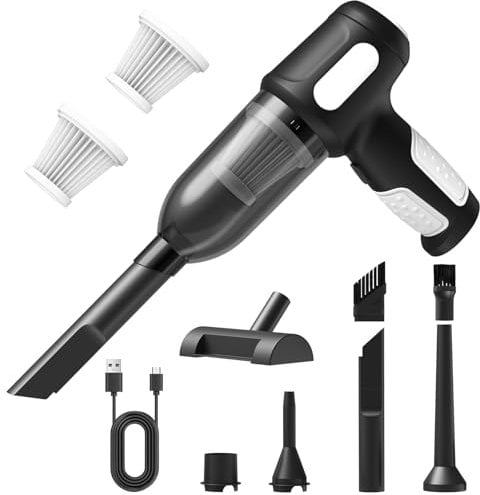 Handheld Vacuum Cleaner, Small Portable Car Vacuum Cleaner Cordless Powerful 7000Pa, 3 in 1 Car Hoovers Cordless Powerful USB Rechargeable, Air Duster & Blower for Car, Home Office, 2 Filters
