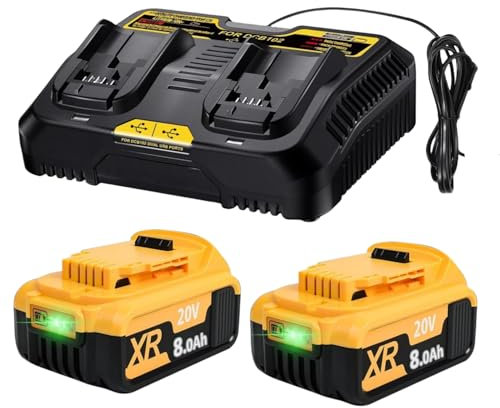 2 batterie di ricambio per Dewalt 18 V 8000 mAh e caricabatterie DCB200 DCB182 DCB200 DCB184 DCB101 DCB107 DCB112 DCB105 DCB115 DCB203