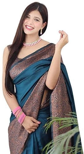 Accessorize Kingdom Women's Soft Pure Kanjivaram Silk Saree For Wedding Banarasi Cotton Sari With Blouse Piece (Yatri-51)