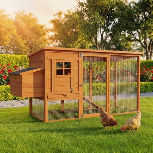 Miweba MyAnimal Hühnerstall MH-04 | 174x76x103 cm | Für 4 Hühner (Braun) | Winterfest | Vogelhaus | Hühnergehege mit Nistkasten | Voliere | Hühnerhaus | Freilaufgehege Huhn | Legenest | Vogelvoliere