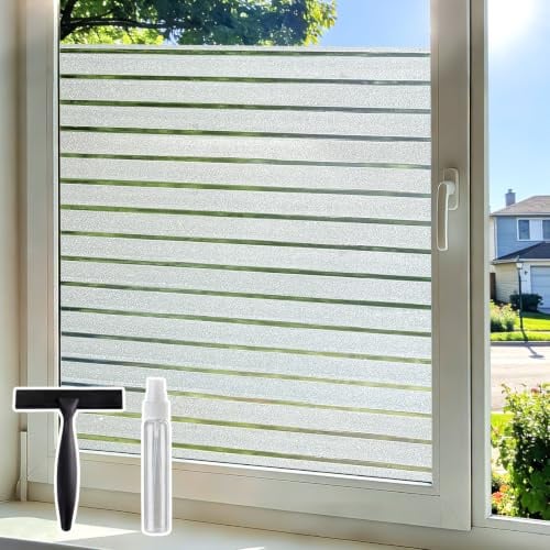 Lifetree Fensterfolie Streifen matt UV-Schutz & Sichtschutz, 44.5x200cm Set | Blickdicht Milchglasfolie fenster selbstklebend statisch Sichtschutzfolie ohne Kleber Wiederverwendbar Für glatte Glasfläche
