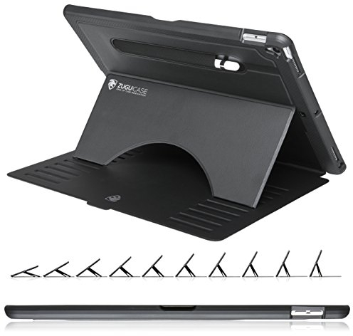 ZUGU iPad Pro 12.9 Hülle 2017/2015 1. / 2. Generation schlanke Schutzhülle 10 Winkel-Ständer magnetisch, Stifthalter, Auto Sleep/Wake UP [ Schwarz ]