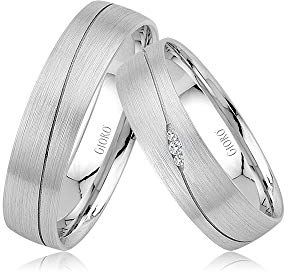 GIORO Tivoli Eheringe Trauringe Hochzeitsringe massiv Weißgold *handgefasste Brillanten* Paarpreis Echtes Gold (8 Karat (333) Weißgold)