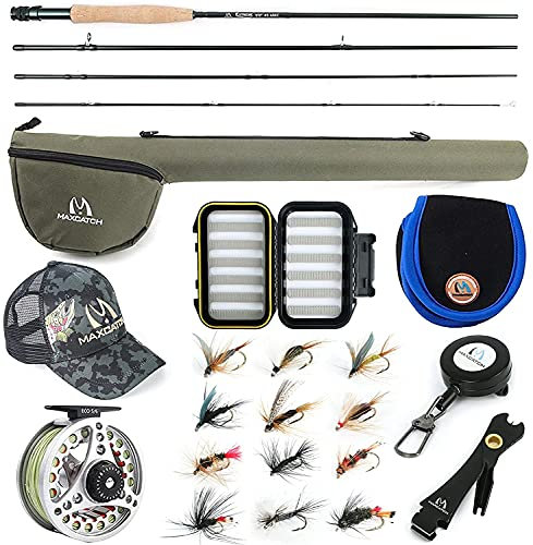 sprinton Maximumcatch Extreme Fliegenrute Combo 3/5/6/8 wt Fliegenrute und Fliegenrolle Outfit mit Zubehör (Extreme Combo, 8'6'' 4wt Rute mit ECO Rolle)