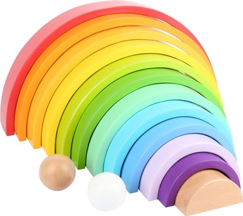 small foot Bausteine Regenbogen XL aus Holz, 12 teiliger Bogen mit 2 Kugeln, ab 1 Jahr, 11412