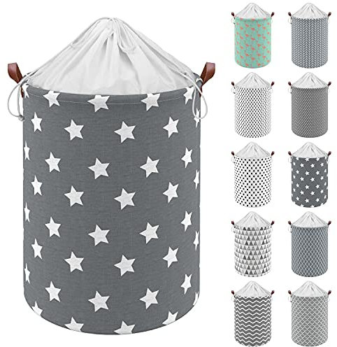Vinsani 19.7” Freestanding Laundry Basket Storage Sorter with Drawstring Lid, Collapsible Thick Canvas Hamper Basket For Clothes, Toys, Blankets, Towels & other Bathroom and Bedroom Use – Zigzag Star