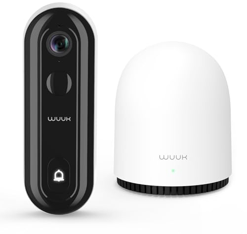 WUUK Video Türklingel mit Kamera, 2K Türklingel kabellos mit Homebase/Chime, Keine Monatliche Gebühr, 180 Tage Akku, 32GB Local Storage, Dreifache Bewegungserkennung, 2.4/5G WLAN, kompatibel mit Alexa