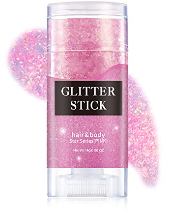 Prreal Body Glitter, Mermaid Sequins Glitter for Body Face, Sparkling Glitter Stick, Chunky Holographic Glitter for Hair Lips Nails Makeup, Festival Rave Accessories Stage Christmas Makeup(Pink)
