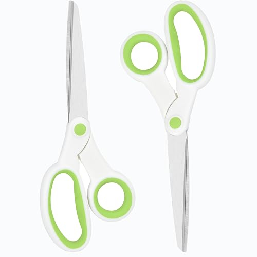 KYDIFS Linkshänderschere für Erwachsene, Studenten, Kinder, 20,3 cm, robuste Edelstahl-Schere für Büro, Zuhause, Kunst und Handwerk, grün und weiß, 2 Stück